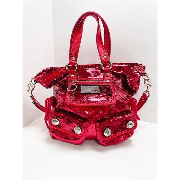 Coach Poppy Red Sequin Glam Tote Shoulder Bag Crossbody Rare - Picture 1 of 16